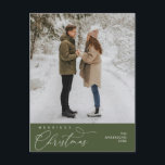Merriest julfamiljs foto, Romantic Hälsning Vykort<br><div class="desc">God jul. Fira säsongen med det här familjefotot mysiga lycklig-lyckan, romantiskt mörk grönt vykort. Det är helt anpassade och personlig med era egna hälsning-budskap. Lägg till returadressen för enkel utskick. Det är enkelt, enkelt, men ändå modernt mysigt och festligt. Det här är perfekten vykort för att skicka helgdag till önskemål....</div>