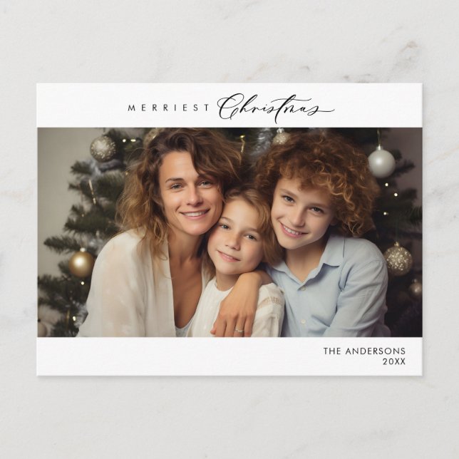 Merriest julfamiljs foto, vinterlycka vykort (Framsida)