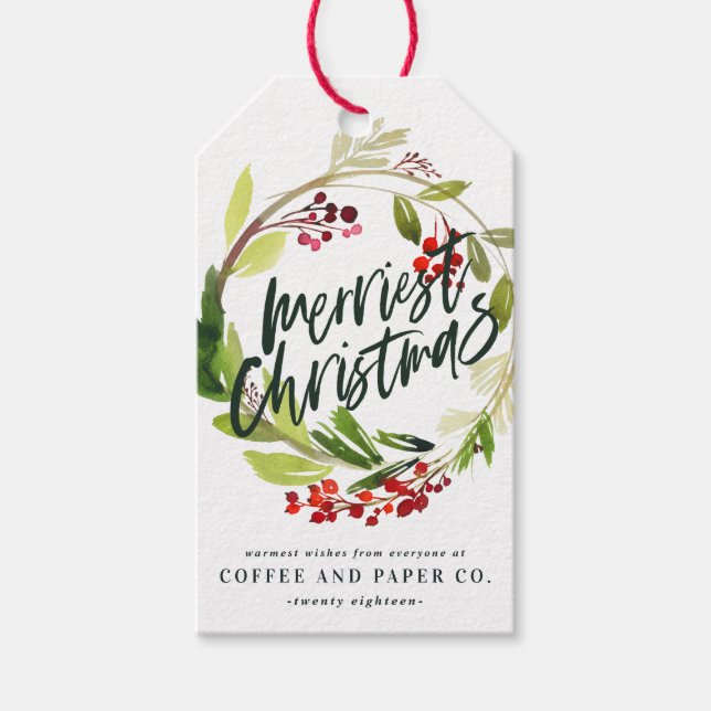 Merriest julfärgsföretag - blommigt presentetikett (Framsidan)