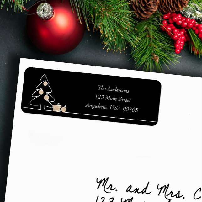 Merriest Julgran på Black Returadress Etikett (Merriest Christmas tree on black return address labels)