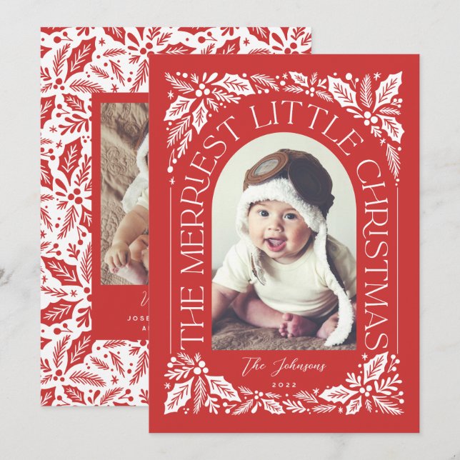 Merriest Little jul Berry Photo Arch Red Julkort (Fram/baksida)