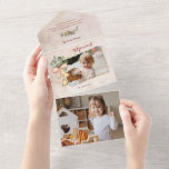 Merriest Script & Flowers/Torn Antique Papper Phot<br><div class="desc">Unik,  vintage-inspirerad juldesign med "Merriest"-kalligrafiktextgrafi med sprit av vinterblommor,  bog och klockor med fotoutfall på lagrar av antika pappra med torn kant på  rosa vattenfärgsbakgrund i stil.</div>