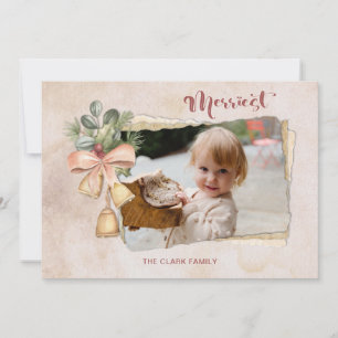 Merriest Script & Flowers/Torn Antique Papper Phot Julkort