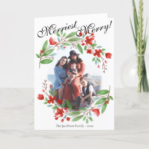 Merriest Watercolor Blommigt Photo Helgkort