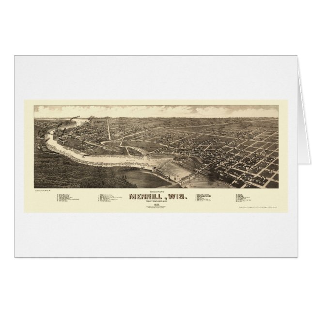 Merrill panorama- karta för WI - 1883 Hälsningskort (Framsidan Horizontal)