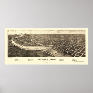Merrill panorama- karta för WI - 1883 Poster