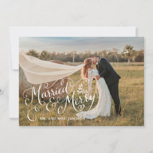 Merrily Married and Merry Photo Julkort