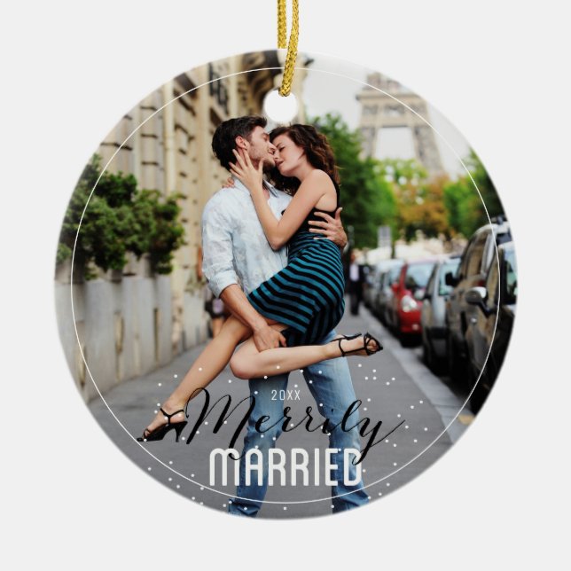 Merrily Married Mr. & Mrs First Married-jul Julgransprydnad Keramik (Framsidan)