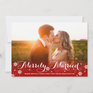 Merrily Married Snowflake Red Helgdag Photo Julkort