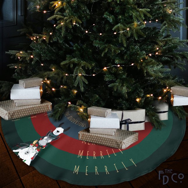 "Merrily Merrily" Donkey Llama & Sheep Julgransmatta Borstad Polyester (Skapare uppladdad)