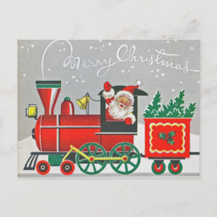 Merrry jul Vintage Tåg Red Julafton Helgdag Vykort