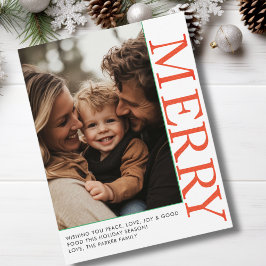 MERRY! 1 Foto, vitt, Orange, Grönt, Klassiskt Julkort