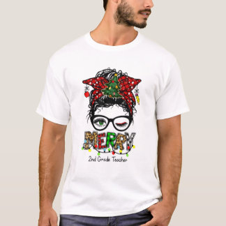 Merry 2Nd Klass Lacher Messy Bun God jul T Shirt