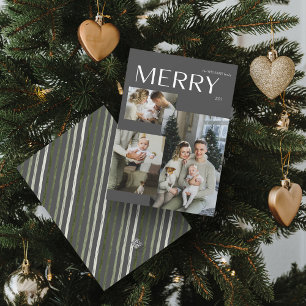 Merry 3 Photo Collage Modern Grått-jul Julkort