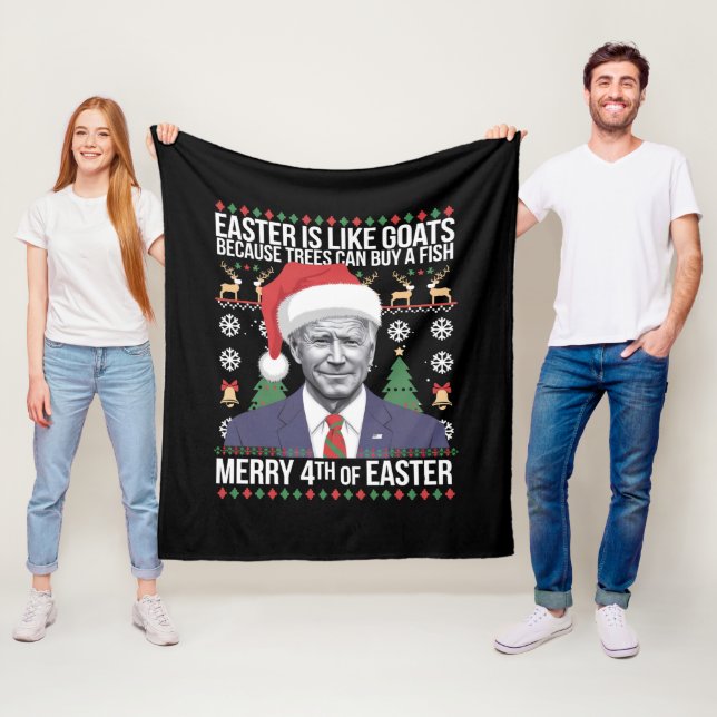 Merry 4:e Påsk-finne Biden Ugly-julen Fleecefilt (På plats)