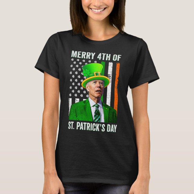 Merry 4th of St patrick's day Joe Biden Leprechaun T Shirt (Framsida)