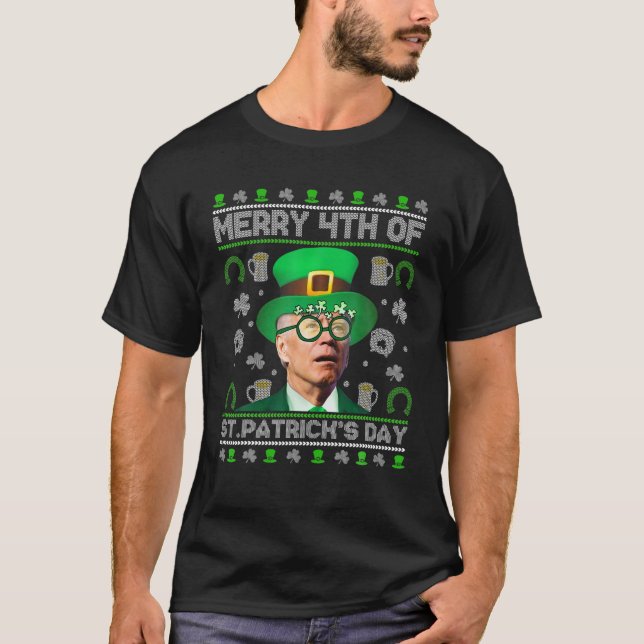 Merry 4th of St patrick's day Joe Biden Leprechaun T Shirt (Framsida)