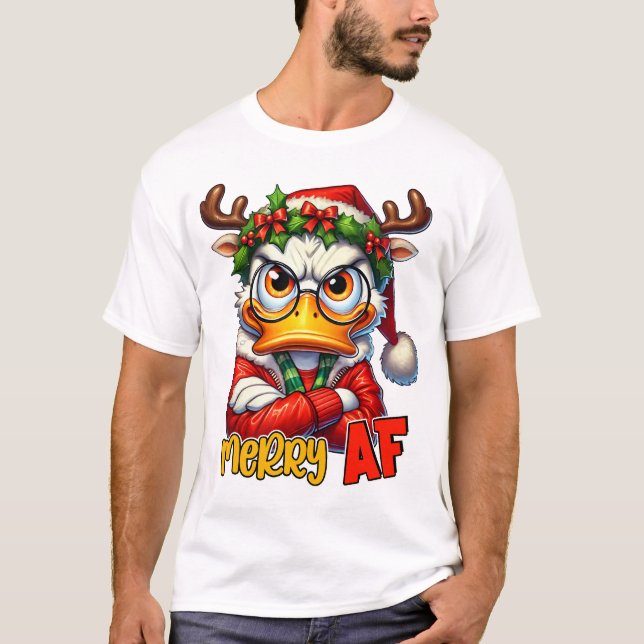 Merry AF 2 - Sarkastic Grumpy Anka jul T Shirt (Framsida)
