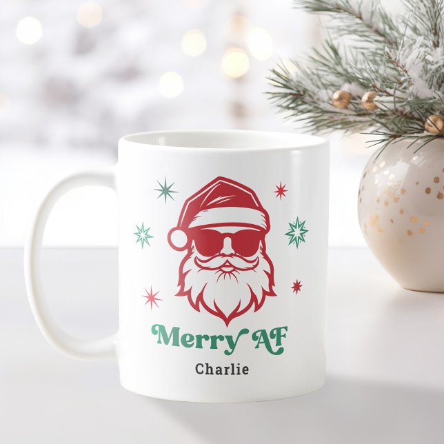 Merry AF coola Santa in sunglass retro stars Kaffemugg (Merry AF cool Santa in sunglasses retro stars Coffee Mug)