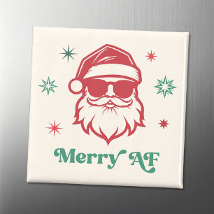 Merry AF coola Santa in sunglass retro stars Magnet