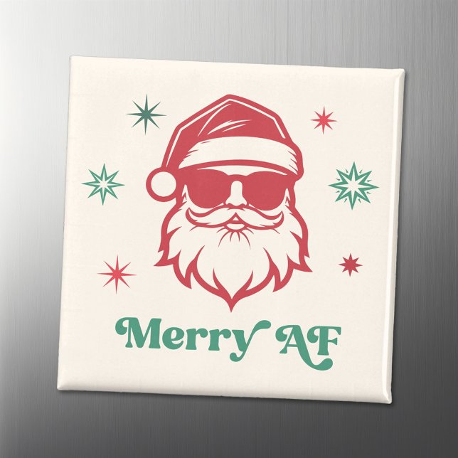 Merry AF coola Santa in sunglass retro stars Magnet (Merry AF cool Santa in sunglasses retro stars Magnet)