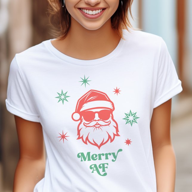 Merry AF coola Santa in sunglass retro stars T Shirt (Merry AF cool Santa in sunglasses retro stars T-Shirt)