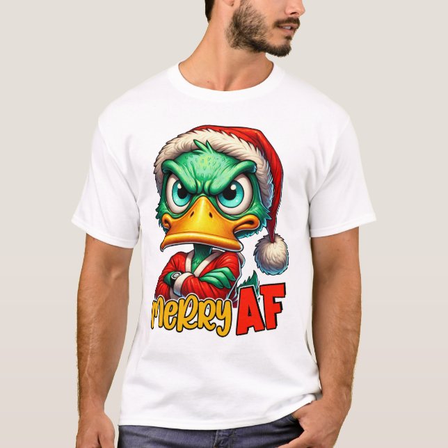 Merry AF - Sarkastic Grumpy Anka jul T Shirt (Framsida)