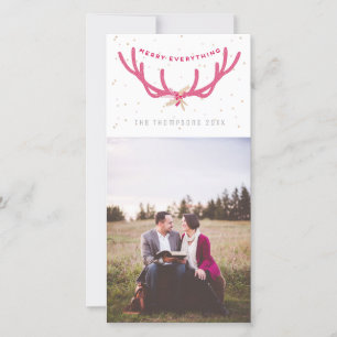 Merry All Antler Faux Glitter Photo Julkort