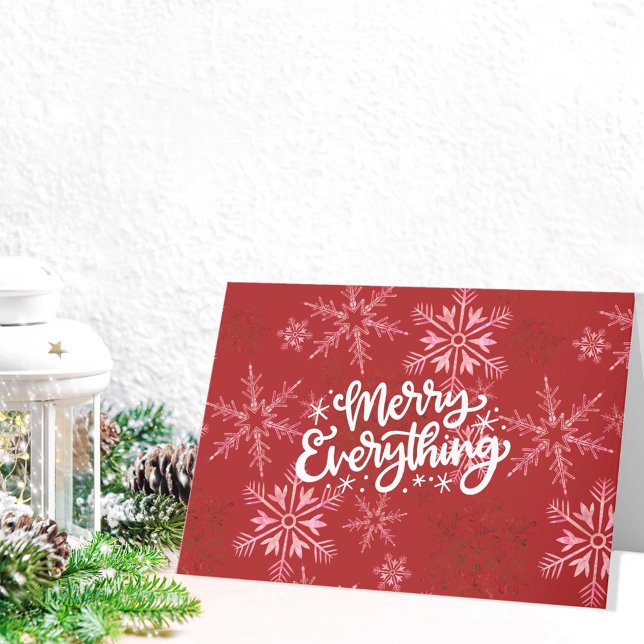 Merry All Calligraphy Red Snowflake Helgkort (Skapare uppladdad)