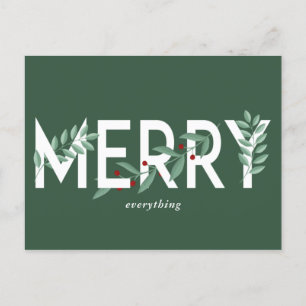 Merry All Grönt Holly Berries Foliage Helg Vykort