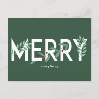 Merry All Grönt Holly Berries Foliage Helg Vykort