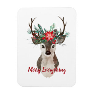 Merry All Watercolor Hjort Antler Bouquet Magnet