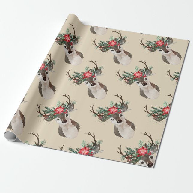 Merry All Watercolor Hjort Antler Bouquet Presentpapper (Utrullad)