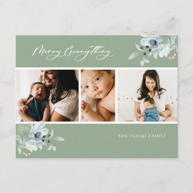 Merry All Winter Botanical Photo Collage Helg Vykort (Framsida)