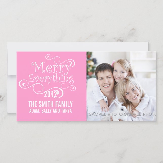MERRY ALLT CHRISTMAS PHOTO CARD ROSA JULKORT (Framsida)