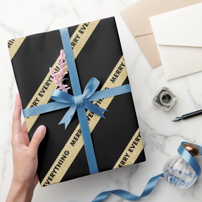 Merry Allt Faux Guld Glitter Rand Helgdag Presentpapper (Gåvor)