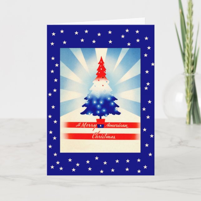 Merry American jul Patriotic Träd Card Helgkort (Framsida)