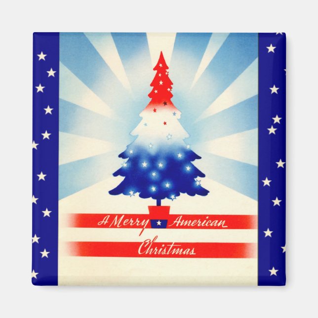 Merry American jul Patriotic Träd Magnet (Framsidan)