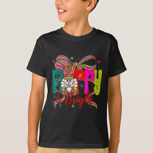 Merry &amp; Bright Coquette Bow Nutcracker Christm T Shirt (Framsida)