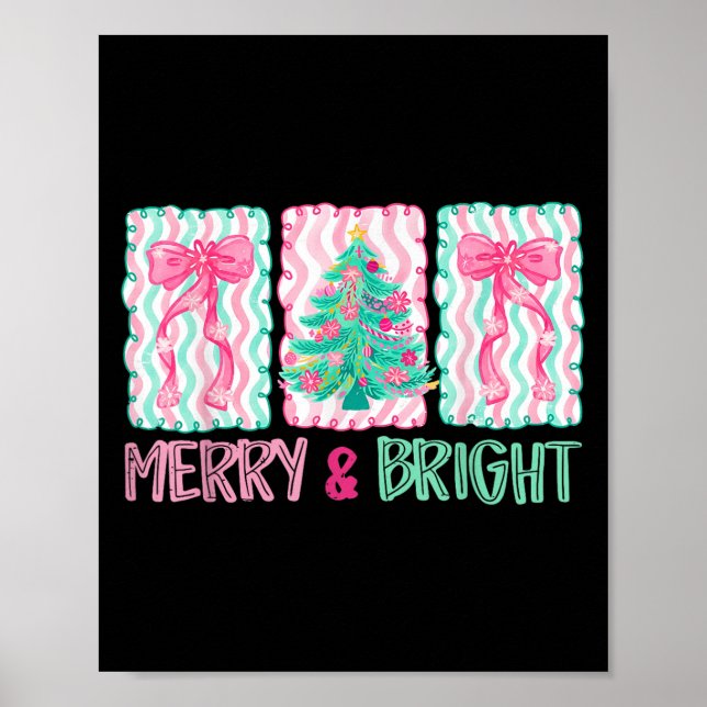 Merry &amp; Bright Coquette Preppy Bow Xmas Tree W Poster (Framsidan)