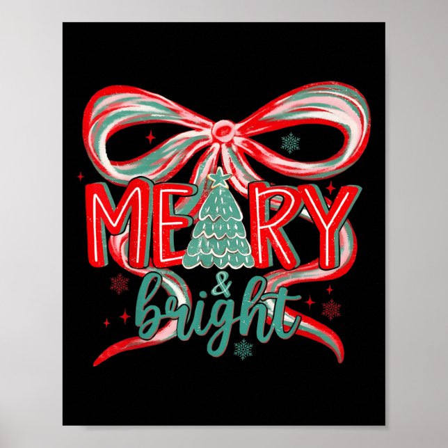 Merry &amp; Bright Tree Coquette Bow Retro Holiday Poster (Framsidan)