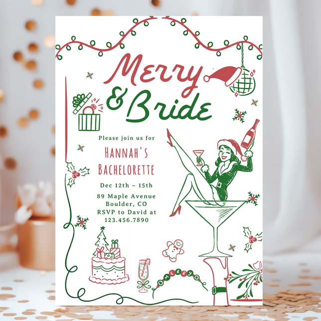 Merry And Bride Christmas Bachelorette & Itinerary Inbjudningar (Skapare uppladdad)