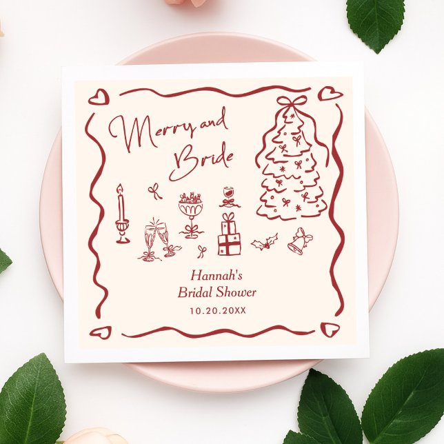 Merry and Bride Whimsical Holiday Bridal Shower Pappersservett (Skapare uppladdad)