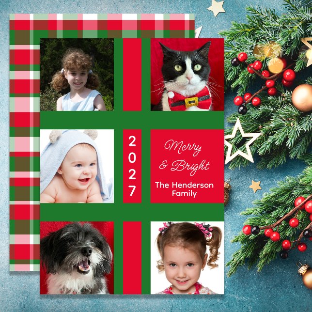 Merry and Bright 5 Photo Christmas Julkort (Skapare uppladdad)
