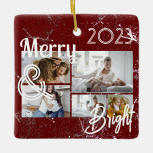 Merry and Bright 5 Photos Typography Helgdag Julgransprydnad Keramik