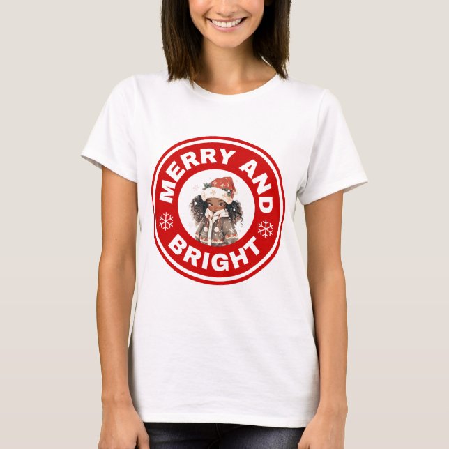 Merry and bright African American Girl T Shirt (Framsida)