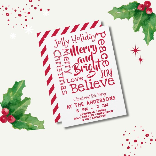 Merry and Bright Annan jul Ord Red Inbjudningar (Skapare uppladdad)