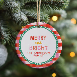 Merry and Bright Anpassningsbar Helgdag Red & Rosa Julgransprydnad Keramik