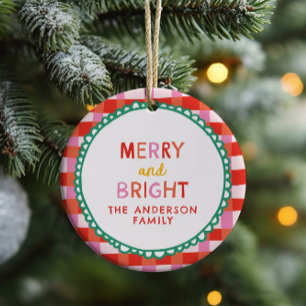 Merry and Bright Anpassningsbar Helgdag Red & Rosa Julgransprydnad Keramik