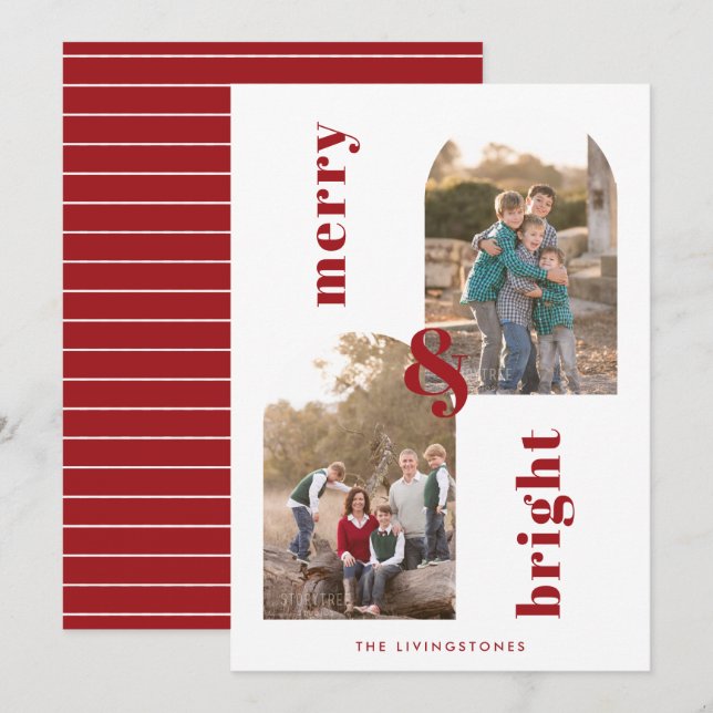 Merry and Bright Arches Red and White 2 Photo Julkort (Fram/baksida)